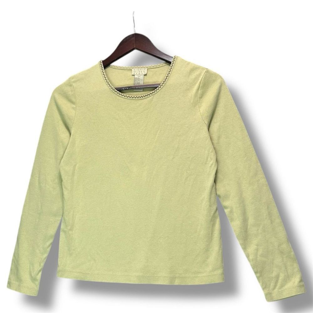 Sigrid Olsen Womens Green Long Sleeve‎ Top Small Minimalist Chic Preppy Classic